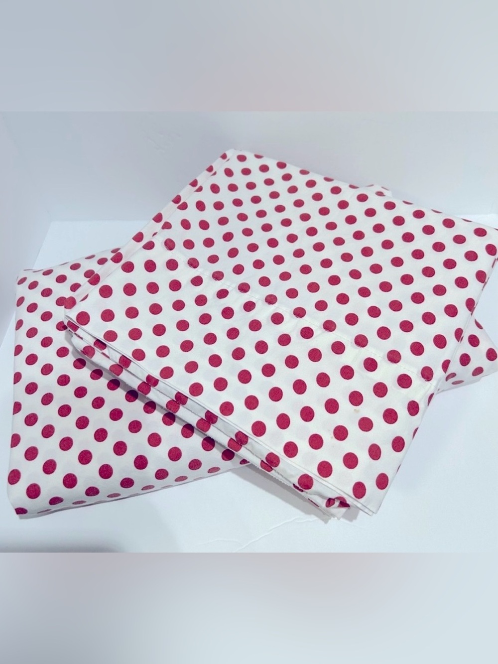 Ralph Lauren Queen Sheet Set White w/Red Polka Dots 100% Cotton